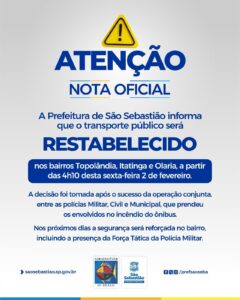 Nota oficial da prefeitura de São Sebastião